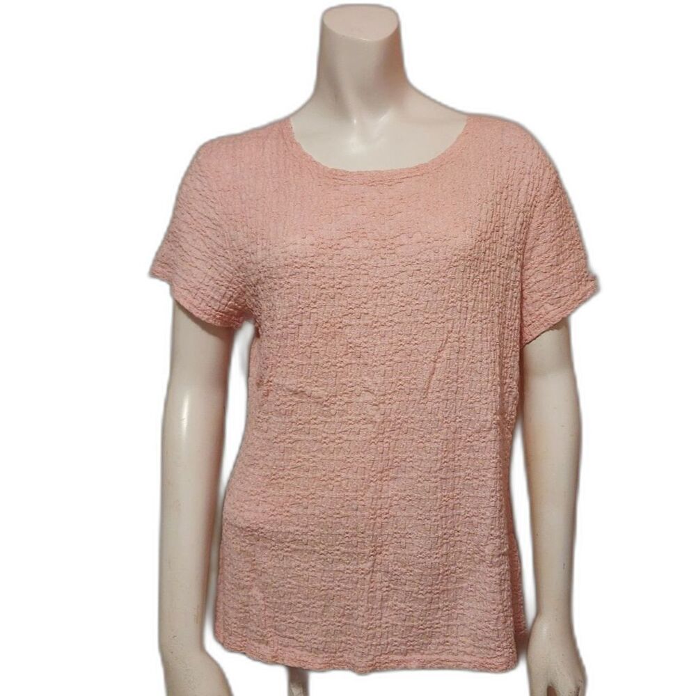 Croft & Barrow Pale Pink Textured Short Sleeve Stretch Blouse Womens Size Large